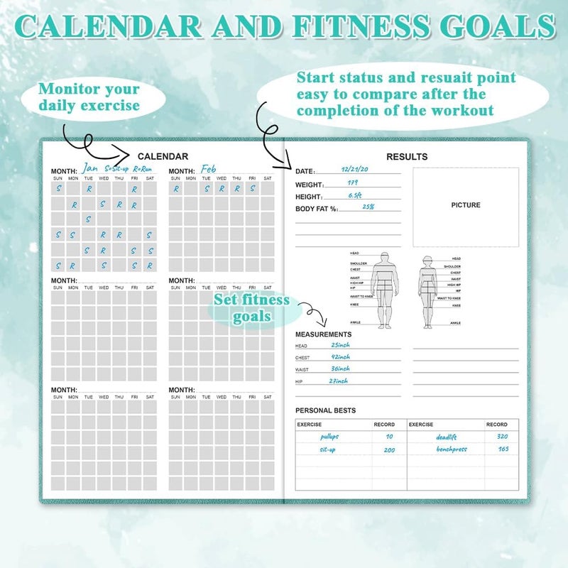 Getvow Fitness Planner - Workout Planner for Woman and Man - A5 Hardcover Workout Journal/Planner to Track Weight Loss, GYM, Bodybuilding Progress - Daily Health & Wellness Tracker, Teal - Image 4
